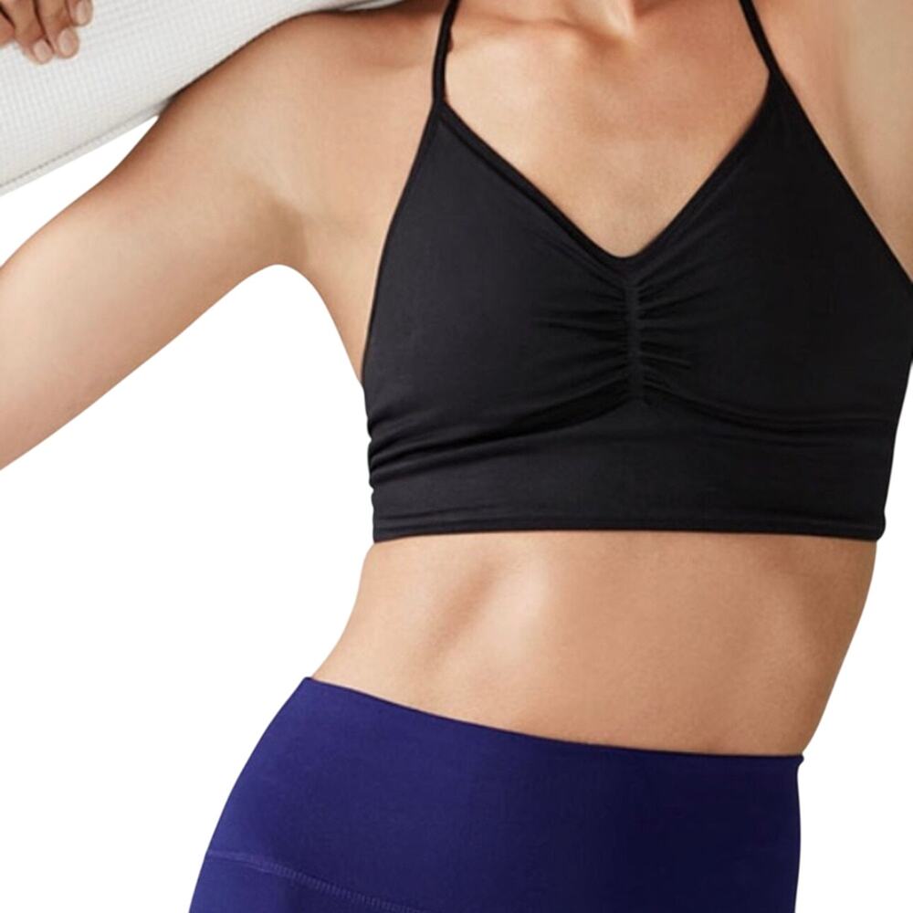 Fabletics Mandy Seamless T-Back Black Crop Top Sports Bra Size XS